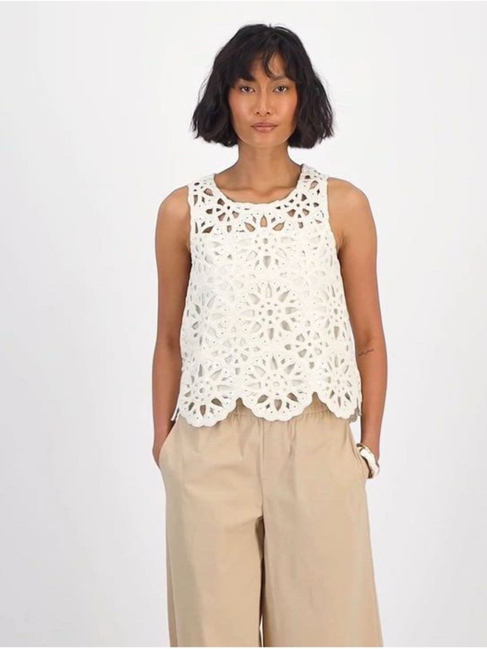 Sequin Crochet Scallop-Hem Tank